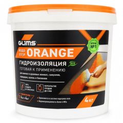 Готовая к применению гидроизоляционная мастика эластичная Glims ВодоSTOP Orange 4 кг