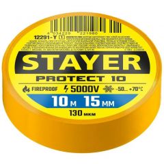 Изолента Stayer Protect-10 ПВХ 10 м х 15 мм, 5000 В, желтая (12291-Y_z01)